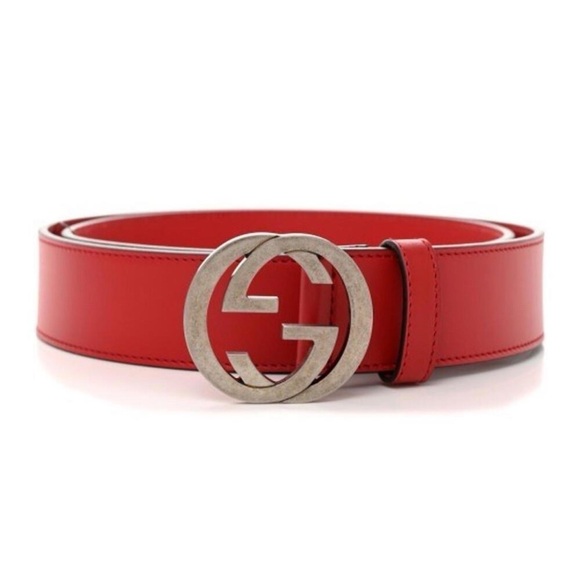 Gucci Red Rosso Leather Belt with Silver GG Logo Buckle - Picture 2 of 8